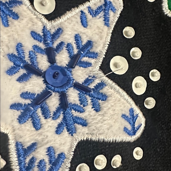 Carly St. Claire Embellished Holiday Cardigan Sweater XL Black Stars Sequins - Picture 4 of 8